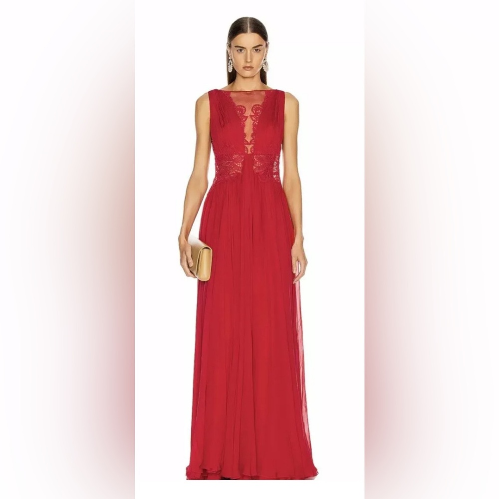 Authentic Zuhair Murad Red Silk Pleated Chiffon Gown